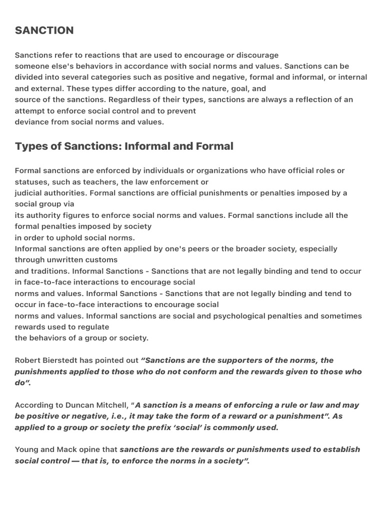 Sanction | PDF | Punishments | Deviance (Sociology)