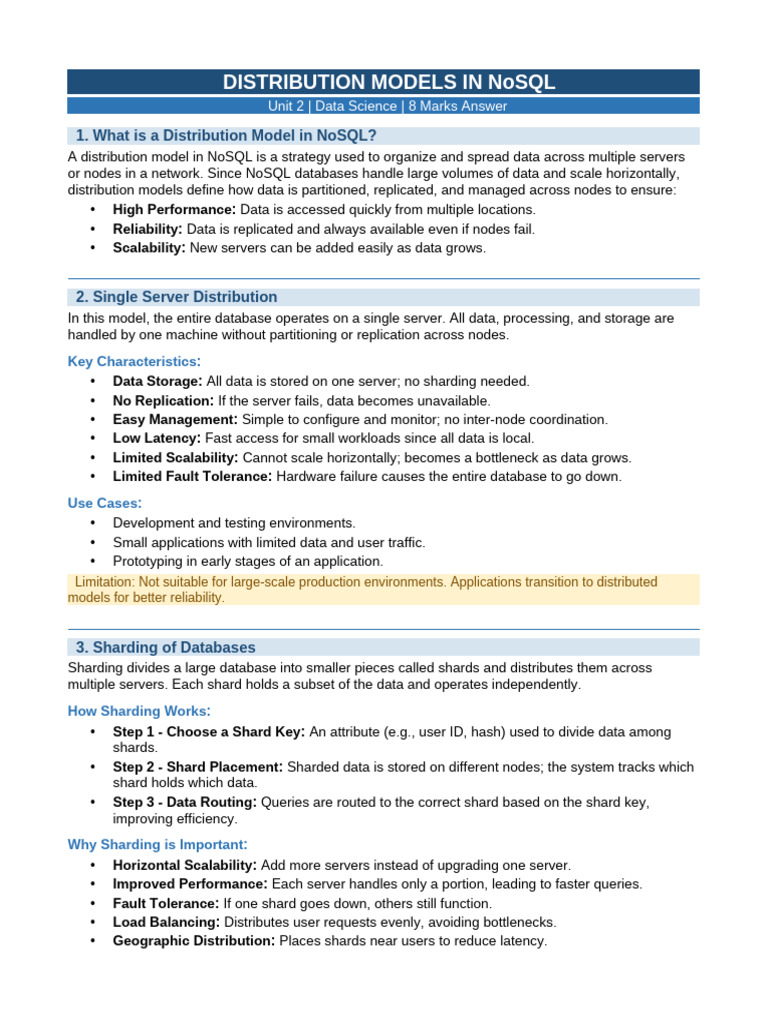 NoSQL Distribution Models 8Marks (1) | PDF | Replication (Computing ...