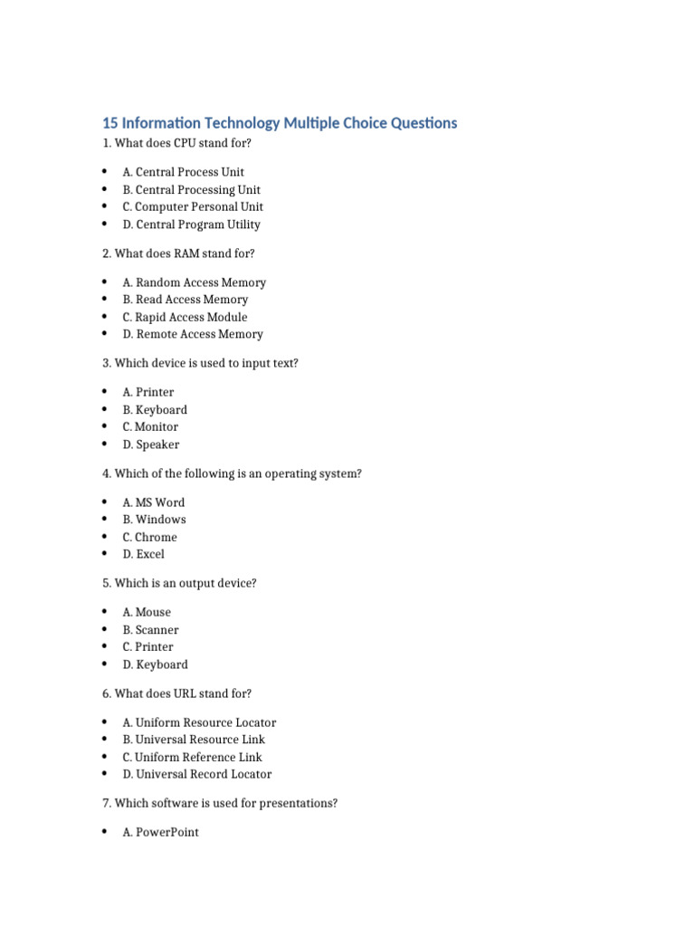 15 IT MCQ Questions | PDF