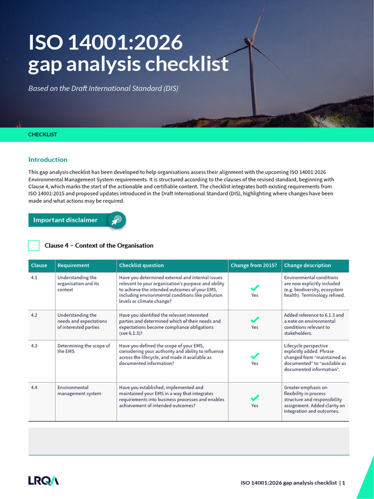 ISO 14001 2026 Gap Analysis Checklist | PDF | Information | Audit
