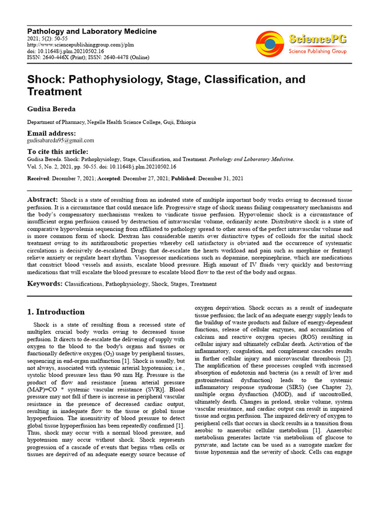 Shock Pathophysiology Stage Classification and Treatment | PDF