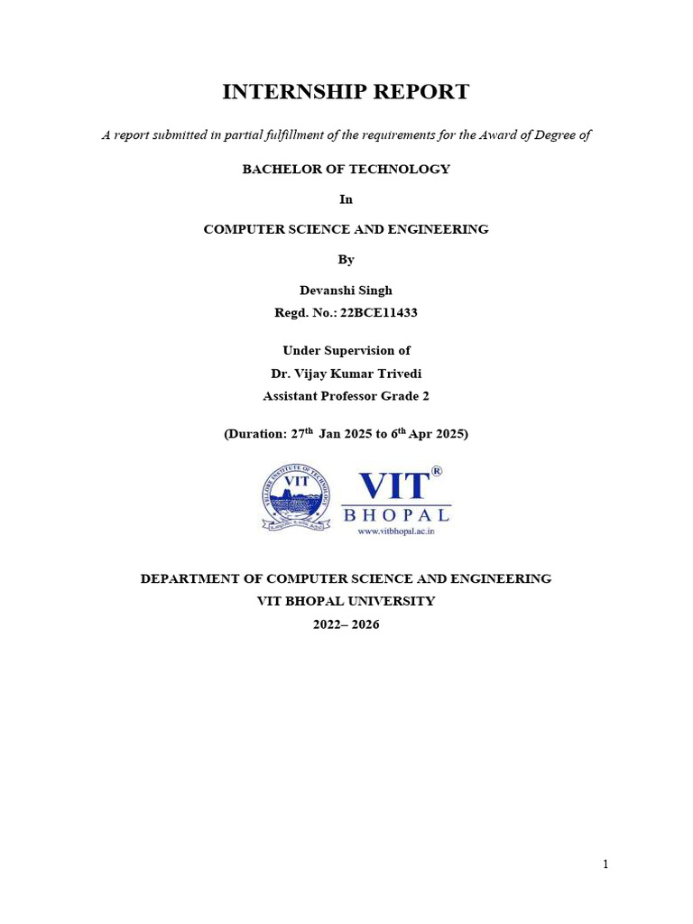 Internship Report 22BCE11433 | PDF | Data Science | Machine Learning