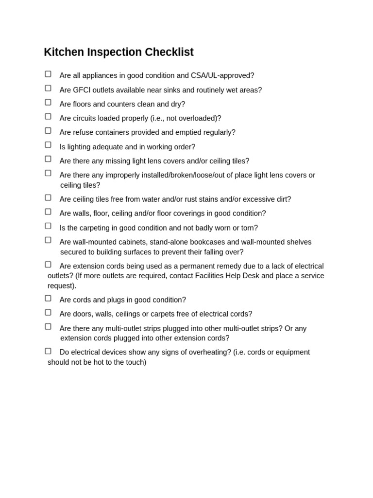 Kitchen Inspection Checklist | PDF
