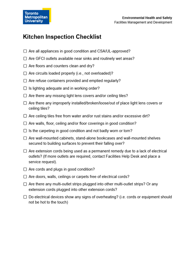 Kitchen Inspection Checklist | PDF
