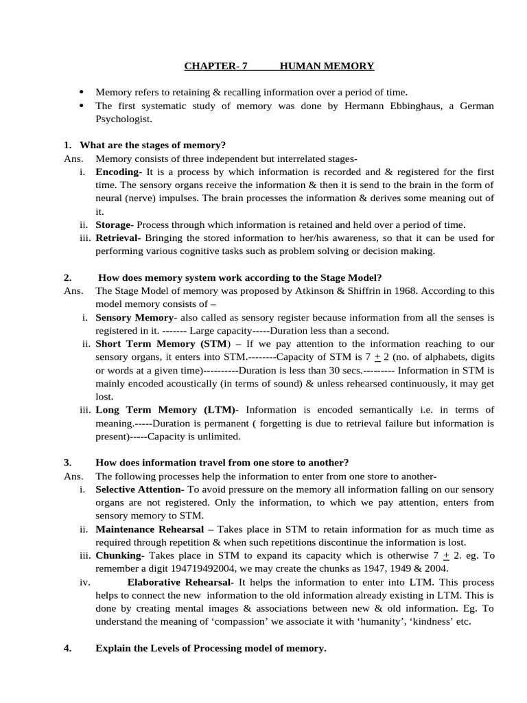 Ch 6 Human Memory(New) | PDF | Memory | Recall (Memory)