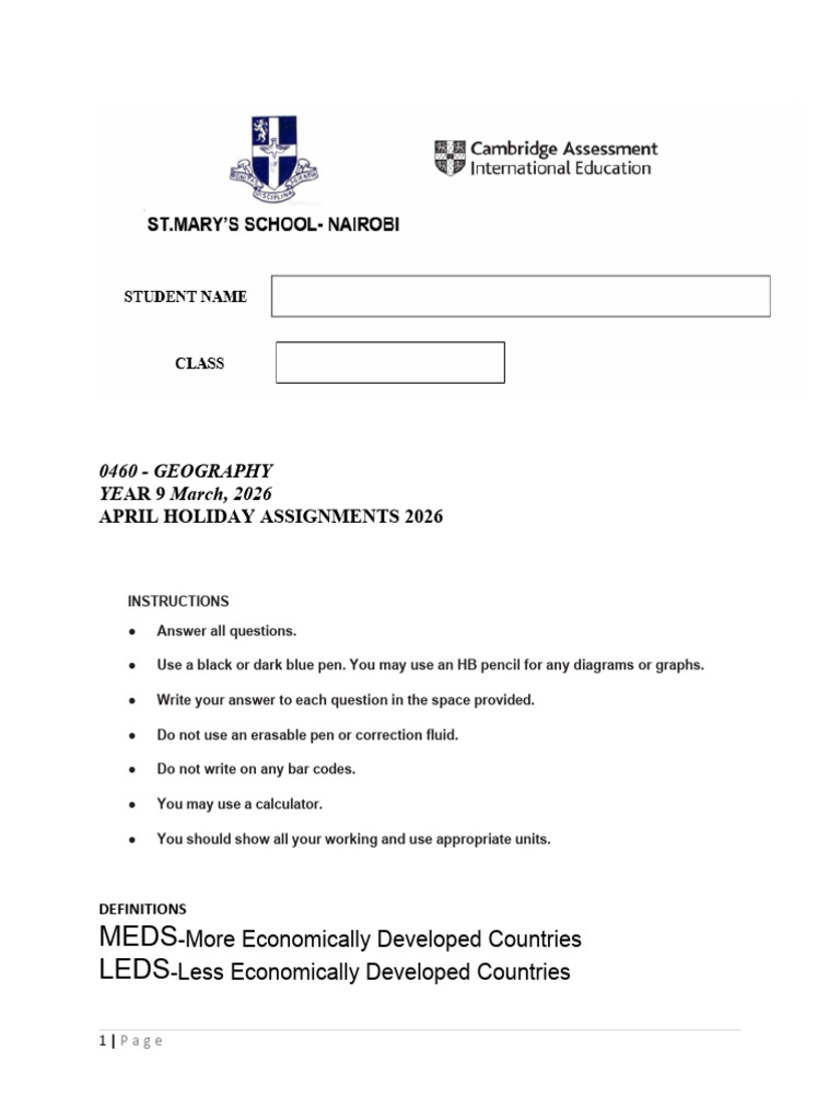 Year 9 Updated April Holiday Assignmnt - 2026 | PDF