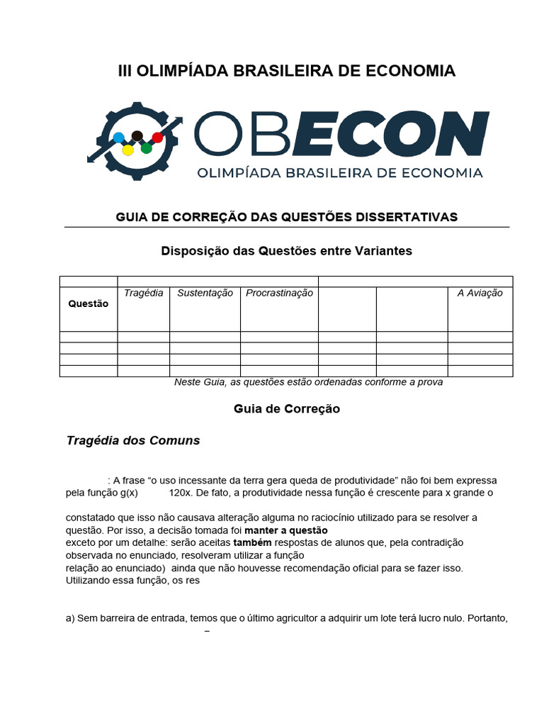 !Guia de Correção Das Dissertativas - Segunda Fase Obecon-2020 | PDF ...