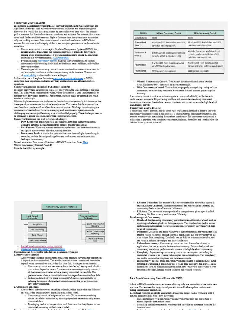 Concurrency Control in DBMS | PDF | Database Transaction | Synchronization