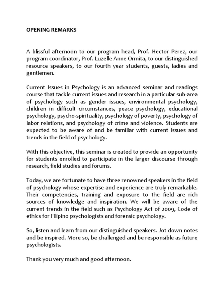 Sample Opening Remarks For Webinar