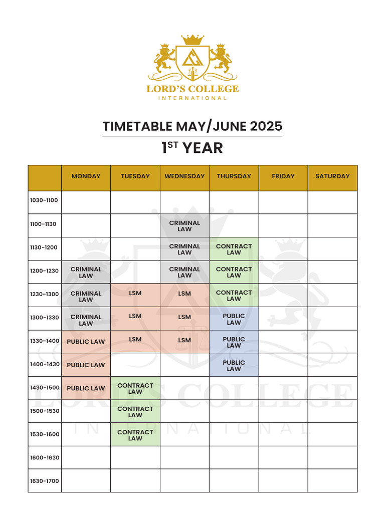 Updated LLB Timetable - Sept 2025 | PDF