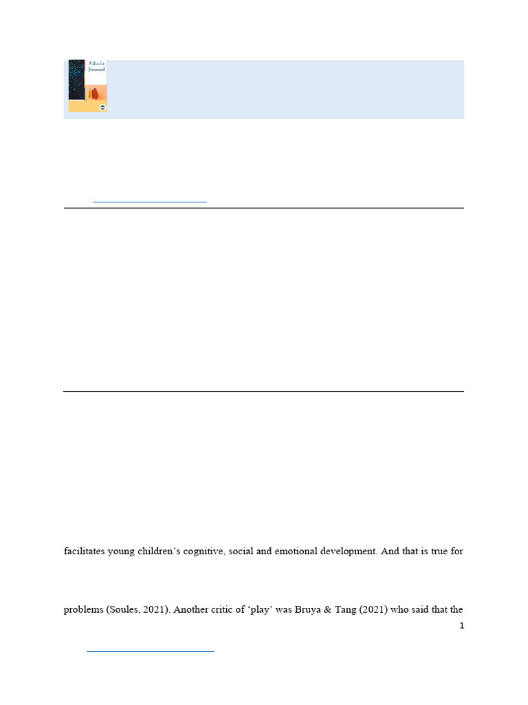 The Role of Play Based Learning in Early Childhood | PDF