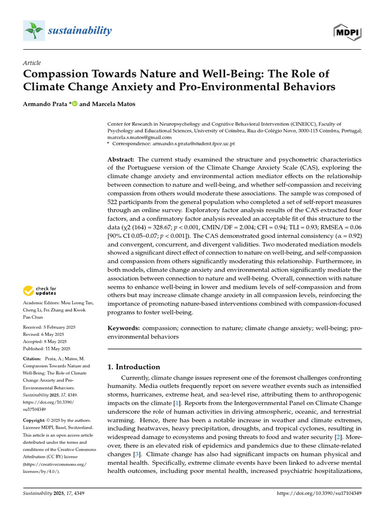 Compassion Towards Nature and Well-Being: The Role of Climate Change ...