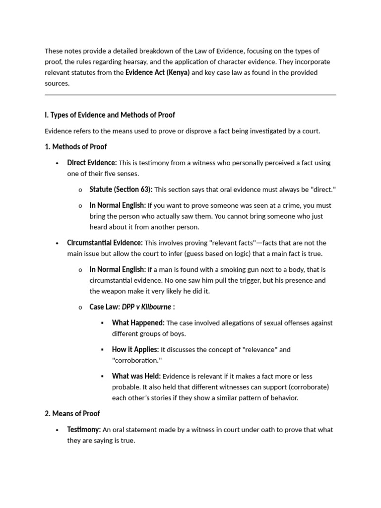 These Notes Provide a Detailed Breakdown of the Law of Evidence | PDF ...