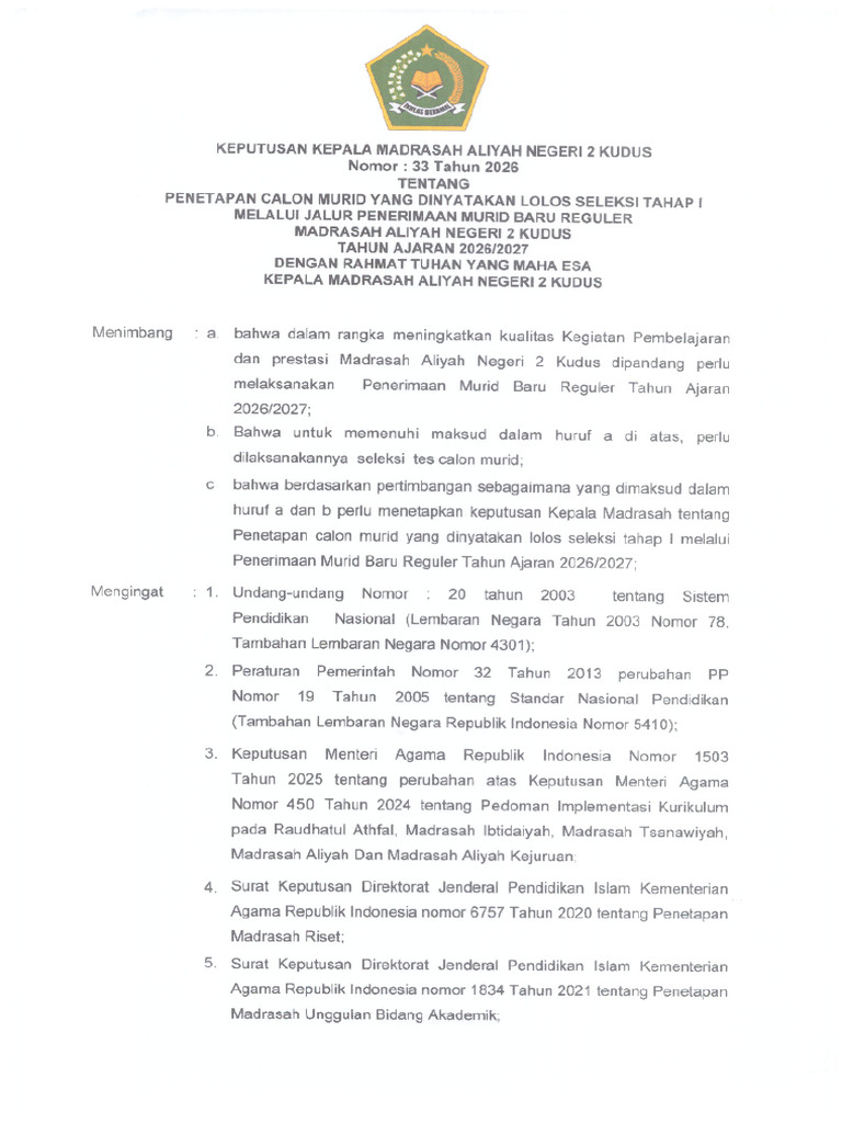 PENGUMUMAN PMBR 2026 | PDF