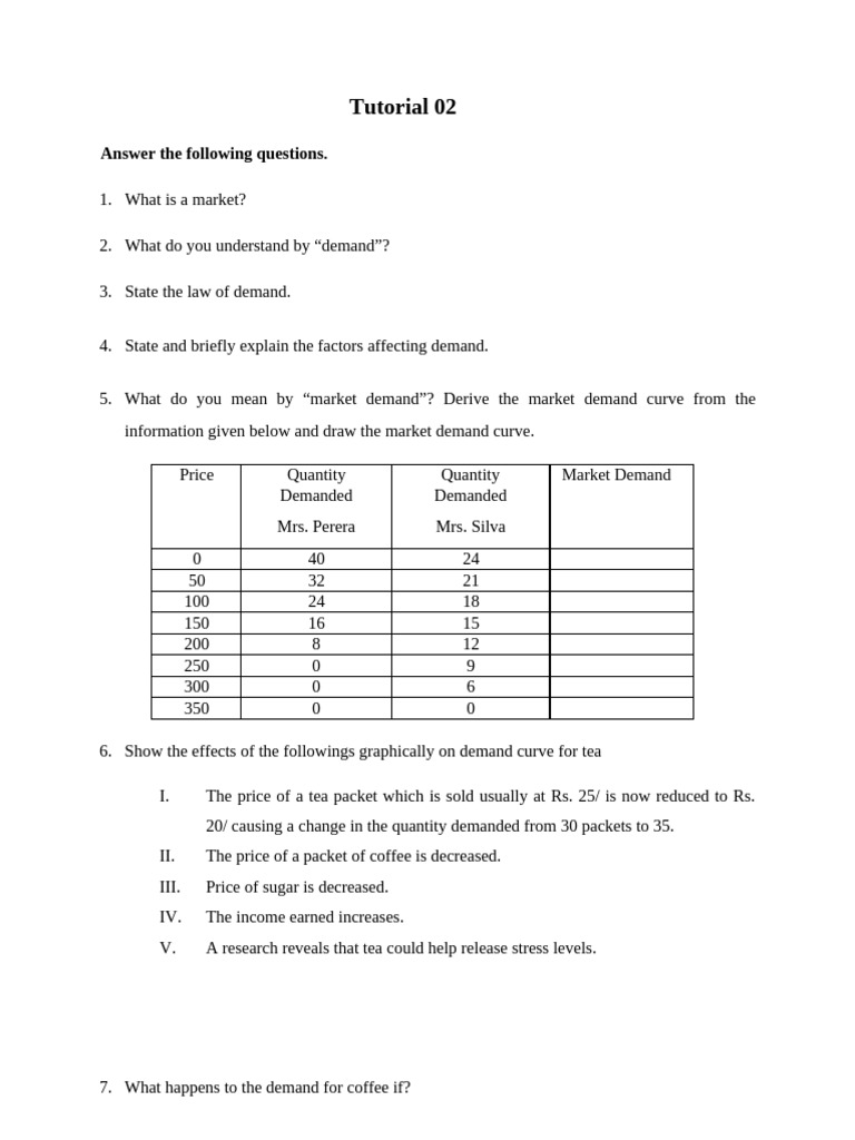 Microeconomics - Tutorial 2 and 3 | PDF | Demand | Supply And Demand