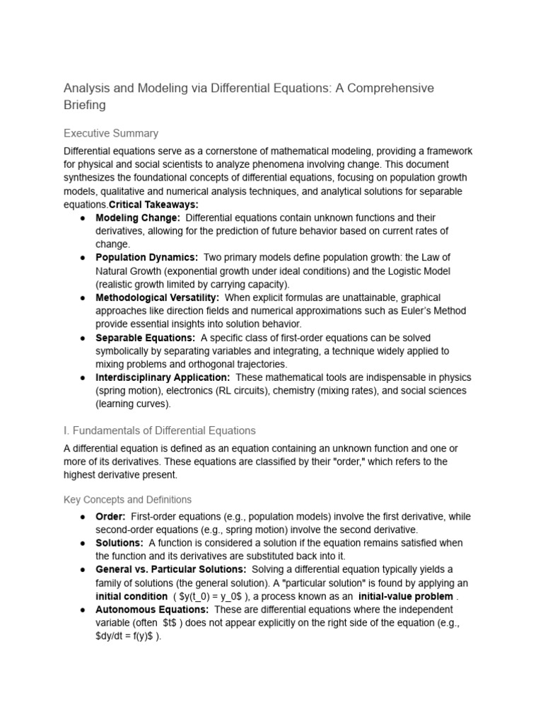 Analysis and Modeling via Differential Equations_ a Comprehensive ...