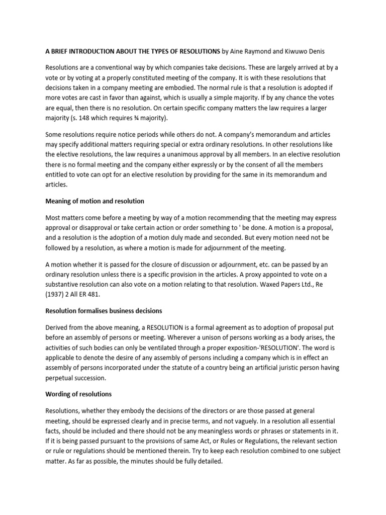 Types of Resolutionsrmm | PDF | Law Of Agency | Corporate Law