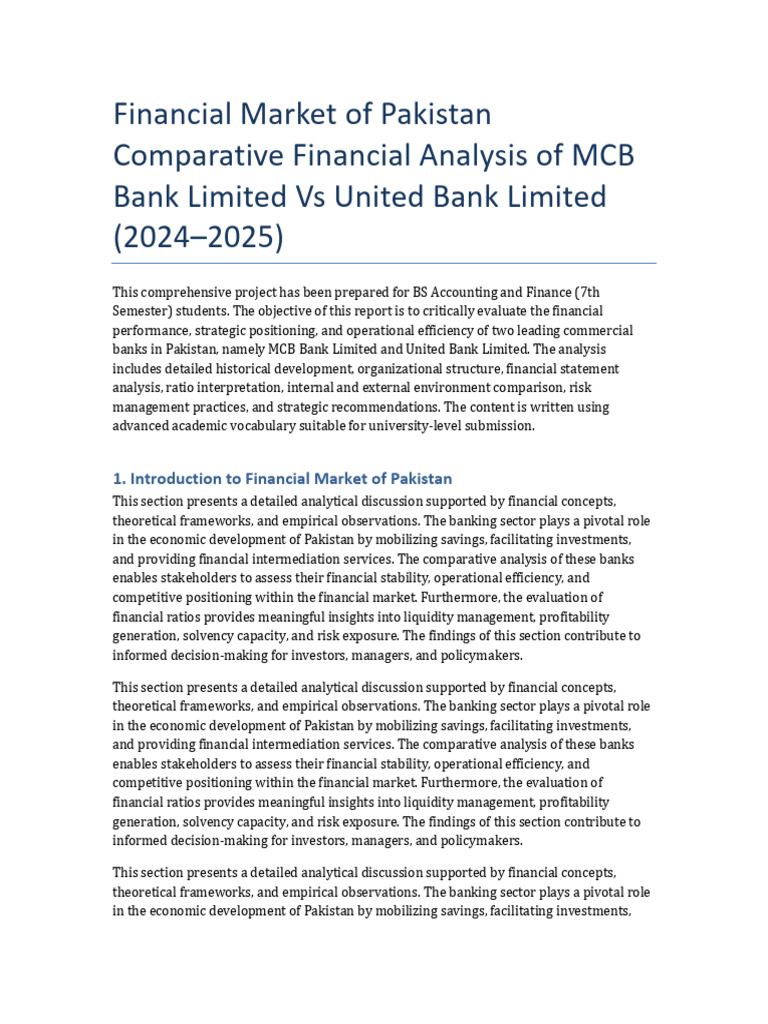 MCB vs UBL Project | PDF | Investing | Financial Markets