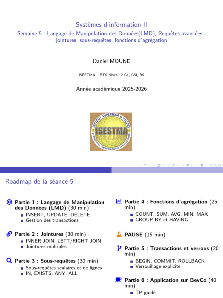 Systeme d’Information II - Chapitre 5 - Langage de Manipulation Des ...