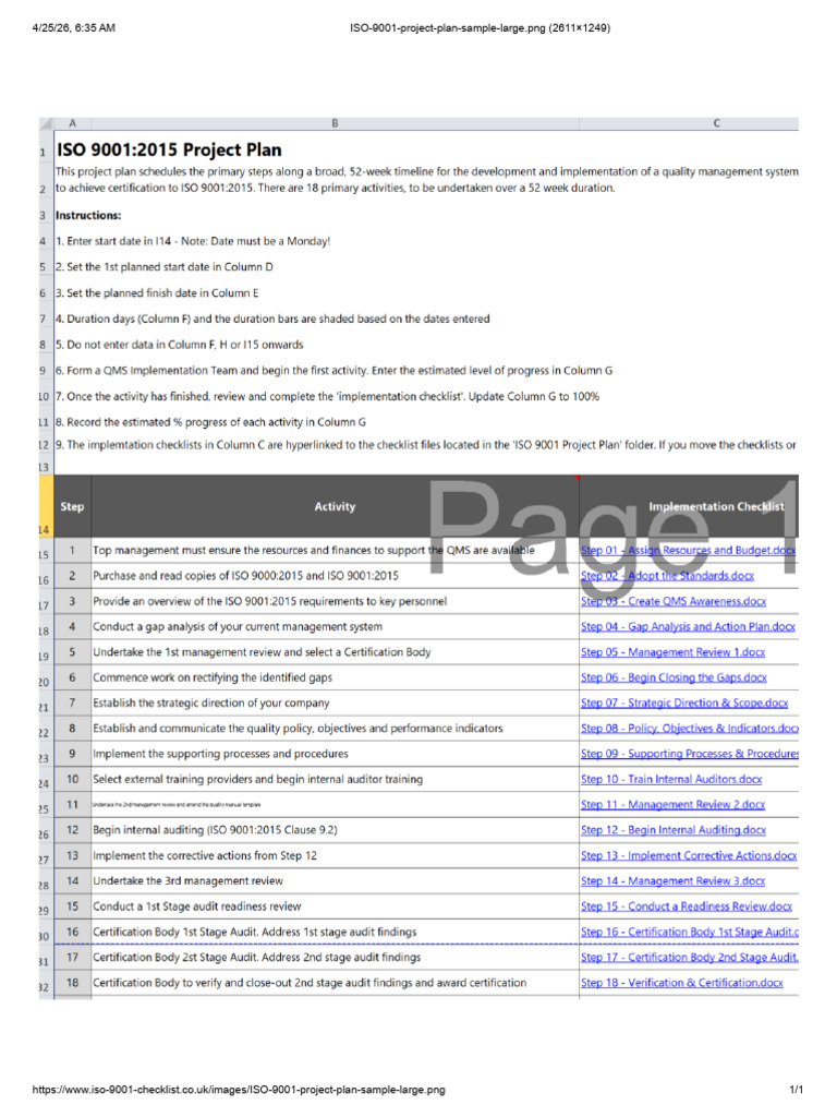 ISO 9001 Project Plan Sample Large | PDF