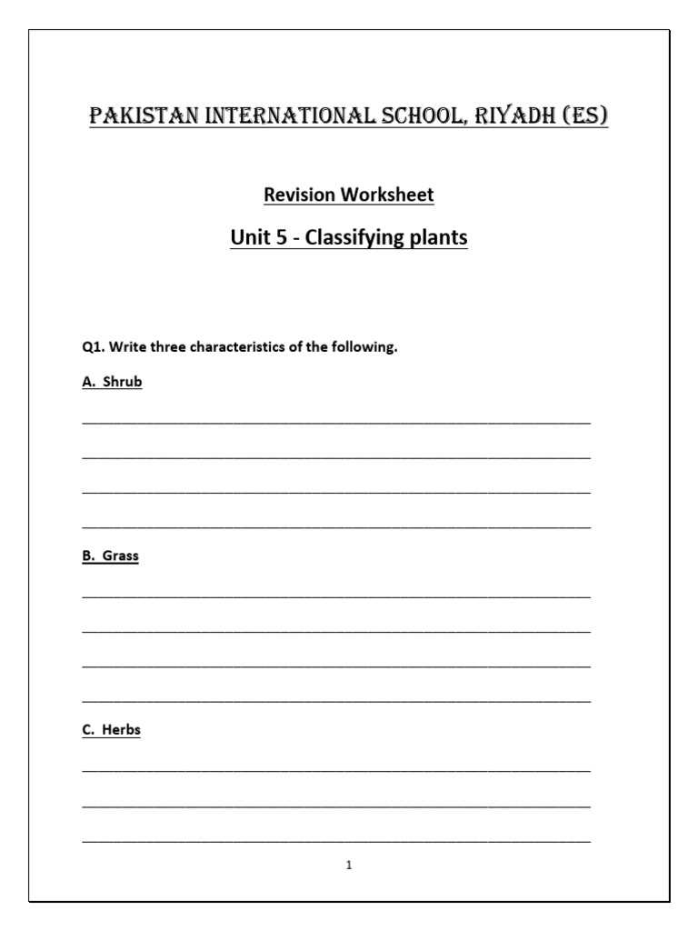 Unit 5 Revision Worksheet | PDF