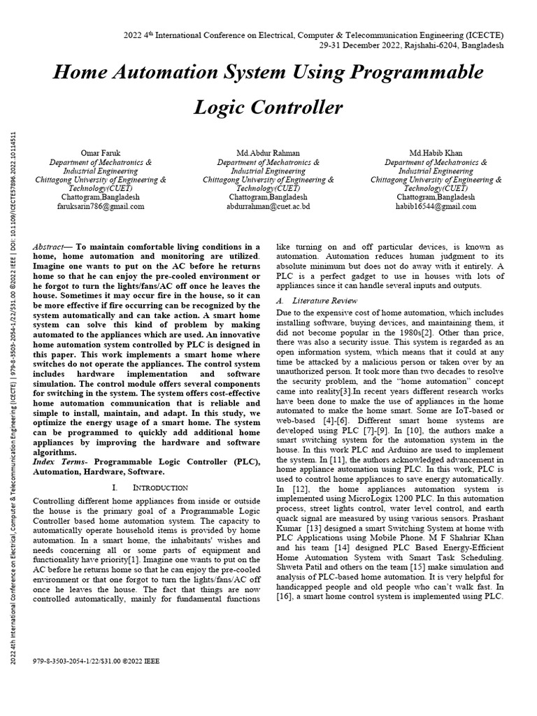 Home Automation System Using Programmable Logic Controller | PDF ...