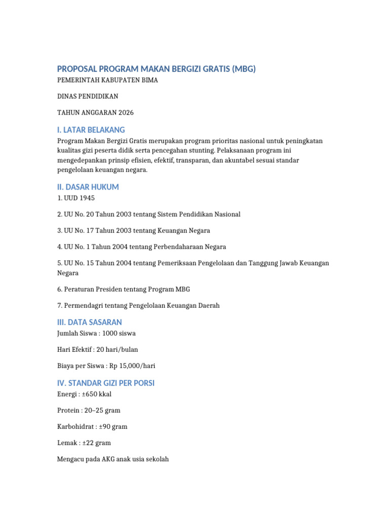 Proposal MBG Standar Audit BPK Bima | PDF