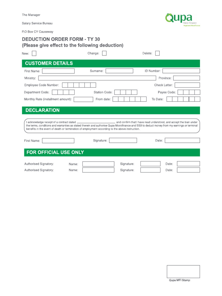 Qupa Ssb Deduction Form (1) | PDF