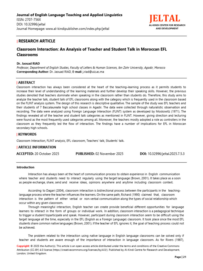 Paper+3+ (2025 7 5) +Classroom+Interaction+an+Analysis | PDF | Teachers ...