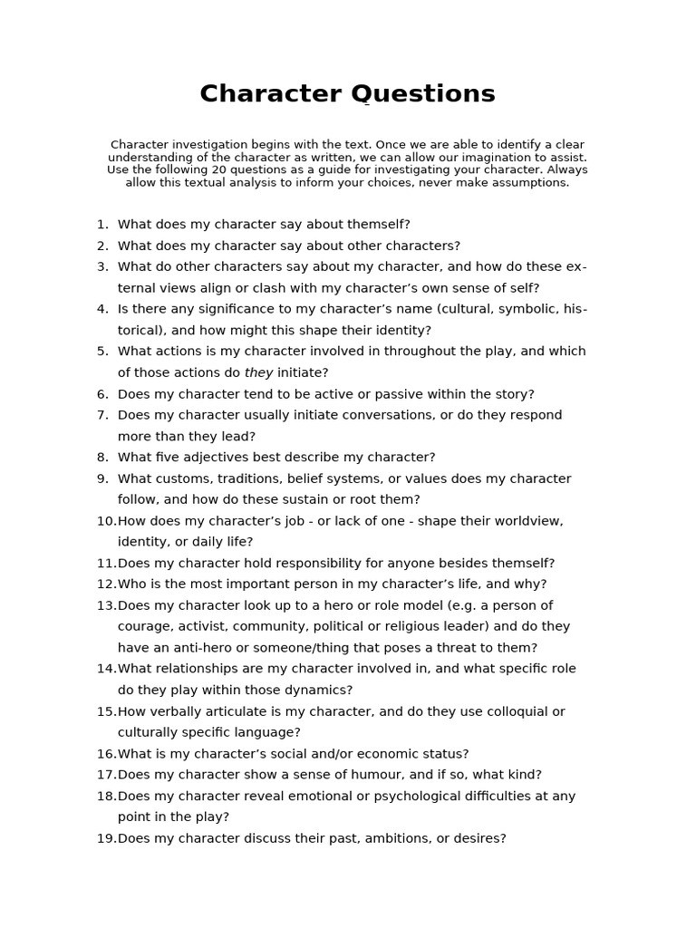 Character Questions | PDF
