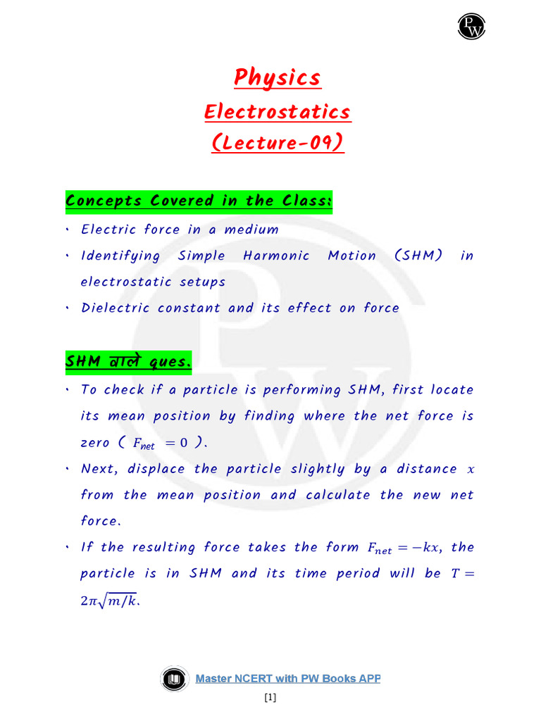 Electrostatics 09 Concise Summary Notes Physics by Saleem Sir.pdf | PDF
