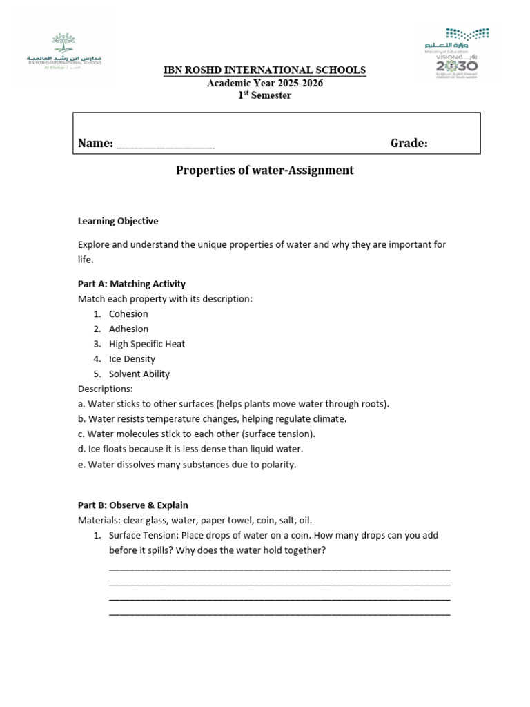 Properties of Water_assignment | PDF