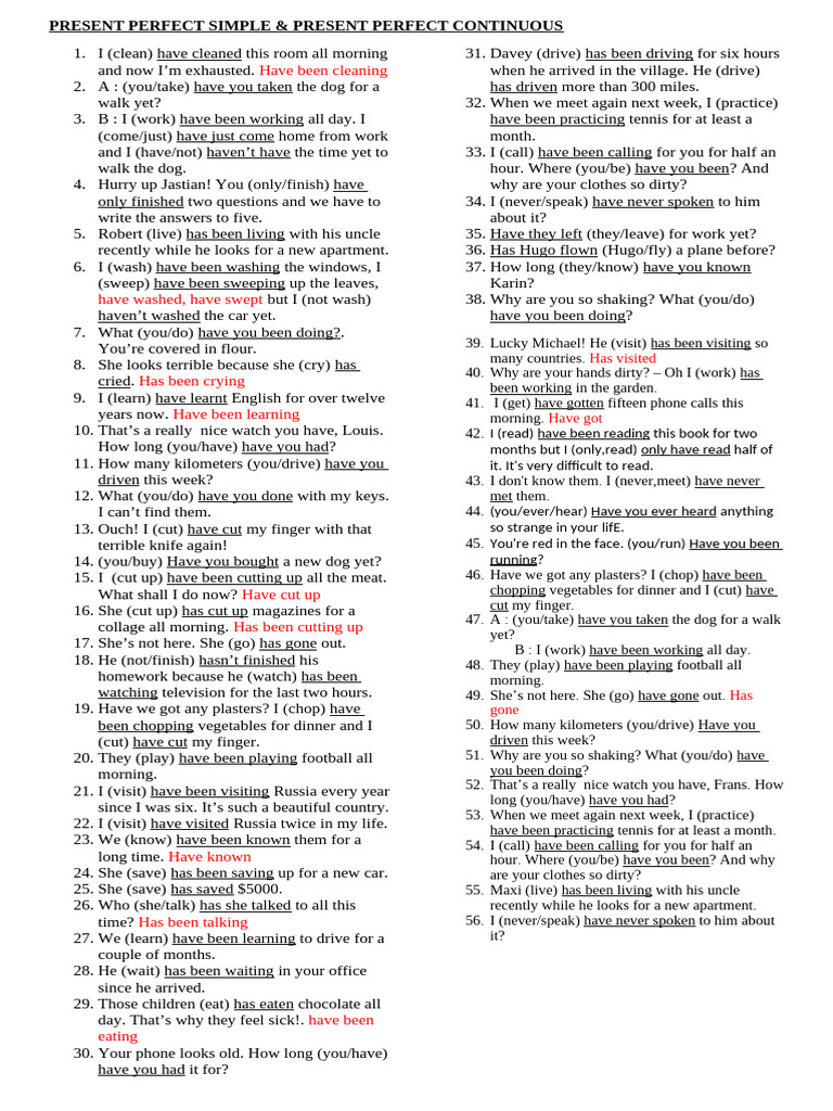 Ex1 8 Present Perfect vs Present Perf Cont (1) | PDF
