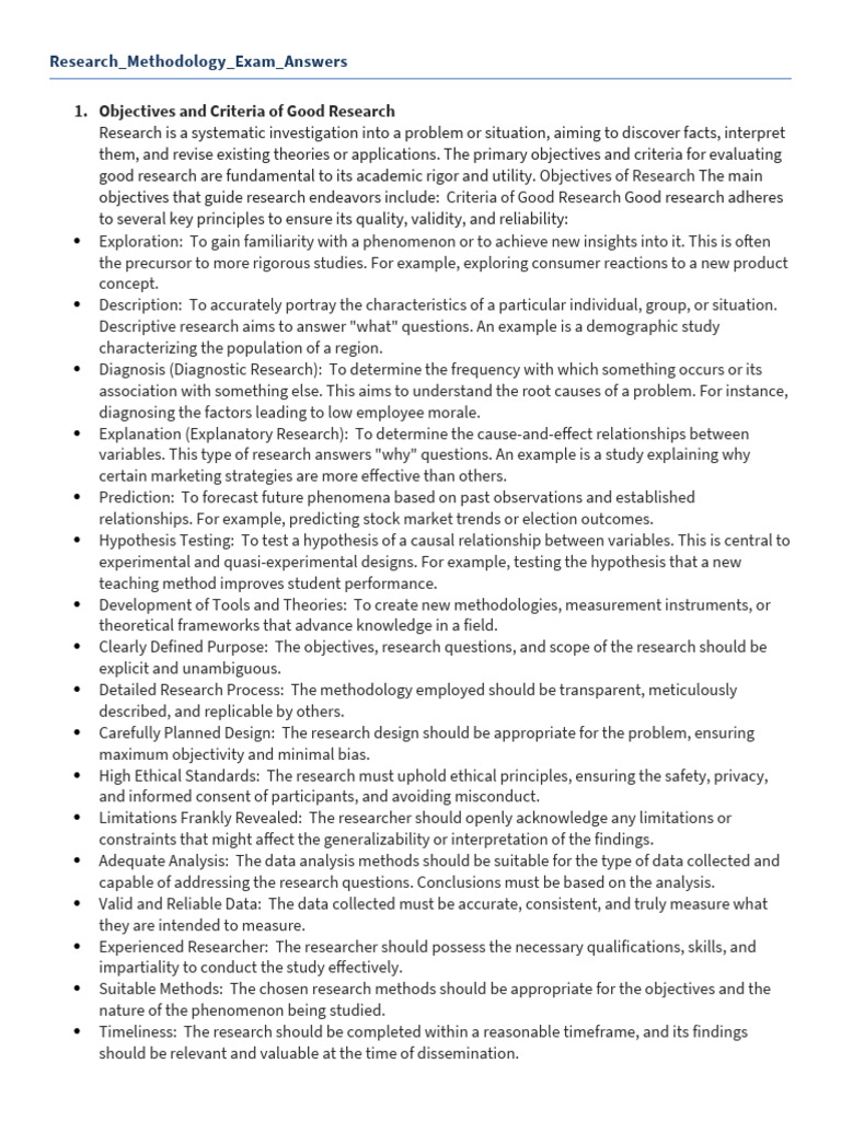 Research Methodology Exam Answers | PDF | Methodology | Survey Methodology
