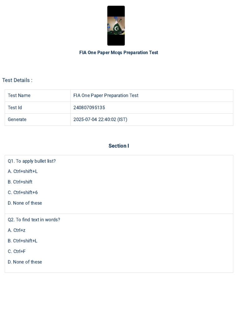 FIA Preparation Test | PDF