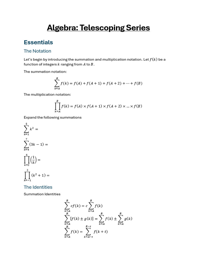 A - Telescoping Series | PDF | Multiplication | Summation