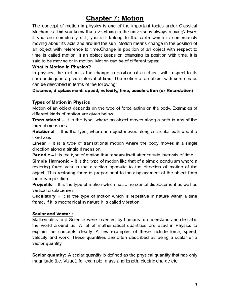 Ch 7 Motion | PDF | Velocity | Speed