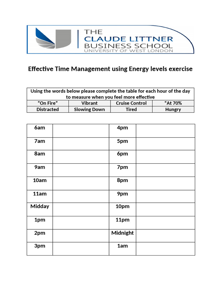 Week 10 - Energy Levels Exercise Worksheet (1) (2) | PDF