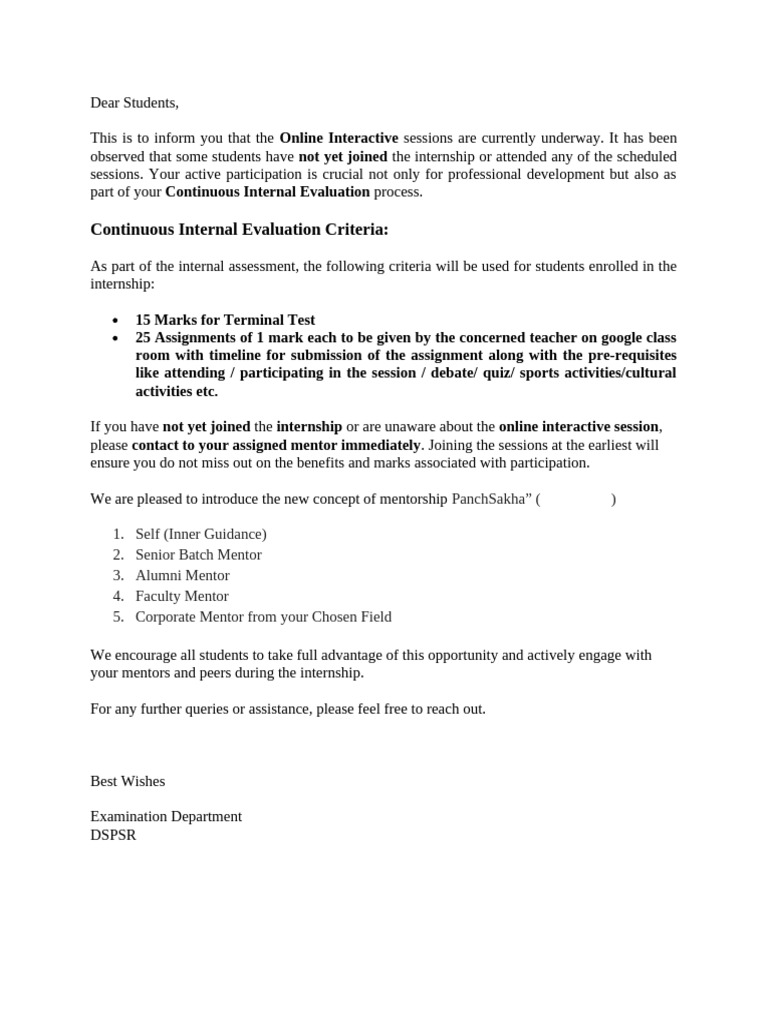 Criteria for Continuous Internal Evaluation | PDF