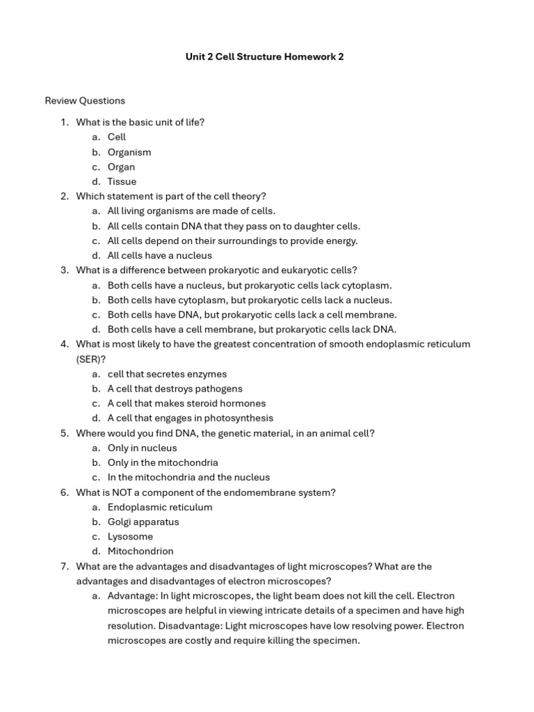 AP Bio Unit 2 Cell Structure MCQ 1 | PDF | Cell (Biology) | Cell Biology