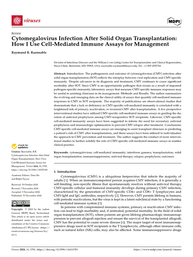Cell Mediated Immune Assays Form Management of CMV in SOT Razonable ...