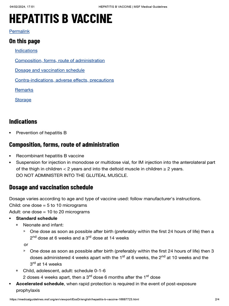 Hepatitis b Vaccine _ Msf Medical Guidelines | PDF | Vaccines ...