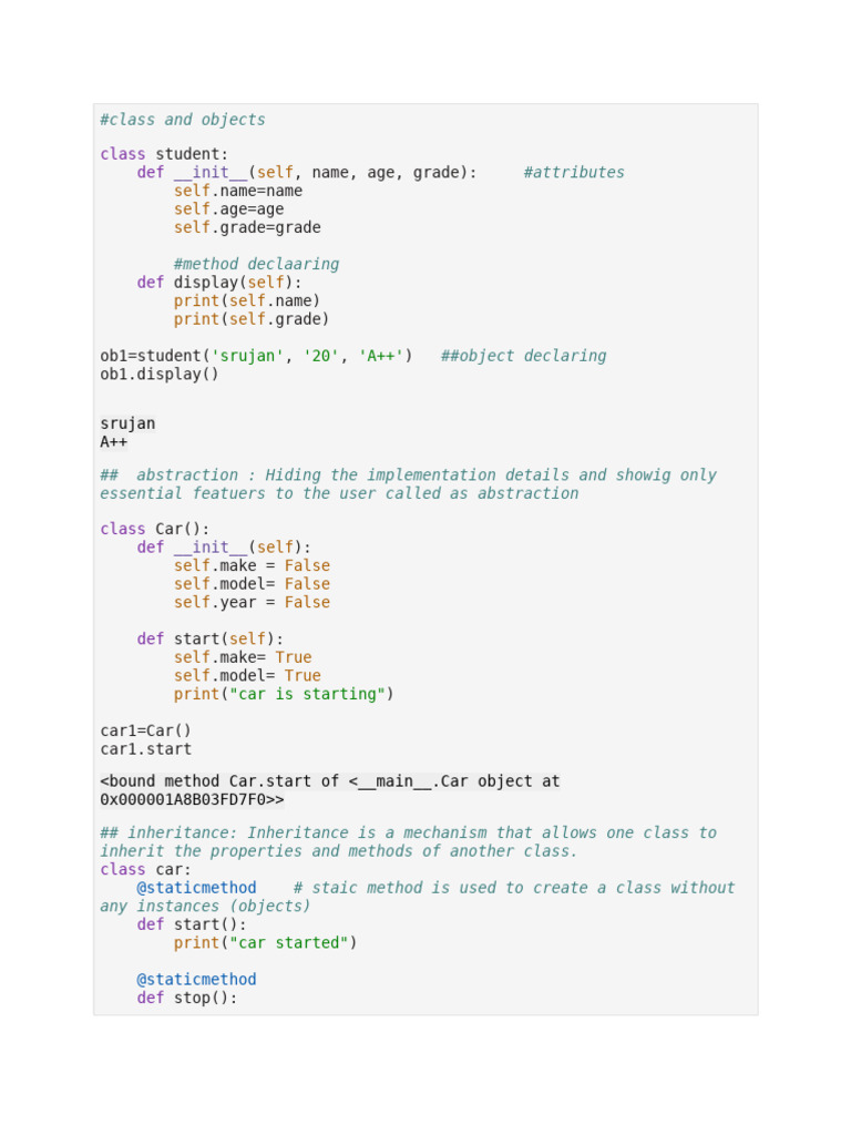 Oops concepts | PDF | Inheritance (Object Oriented Programming ...