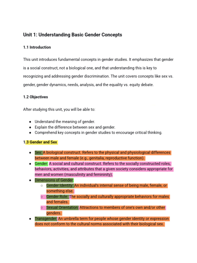 Unit 1_ Understanding Basic Gender Concepts | PDF | Gender | Gender Studies