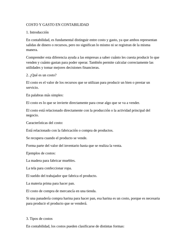 Costo y Gasto en Contabilidad | PDF | Costo | Gastos