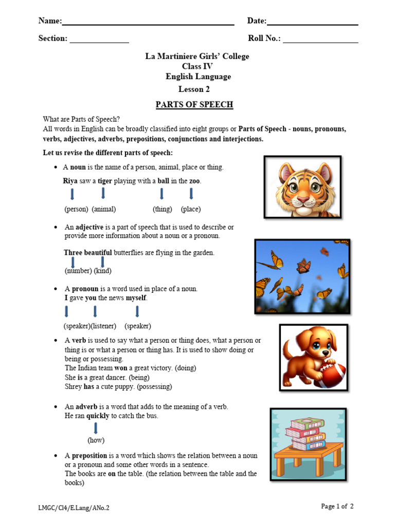 Lesson 2 - Parts of Speech | PDF | Part Of Speech | Adverb