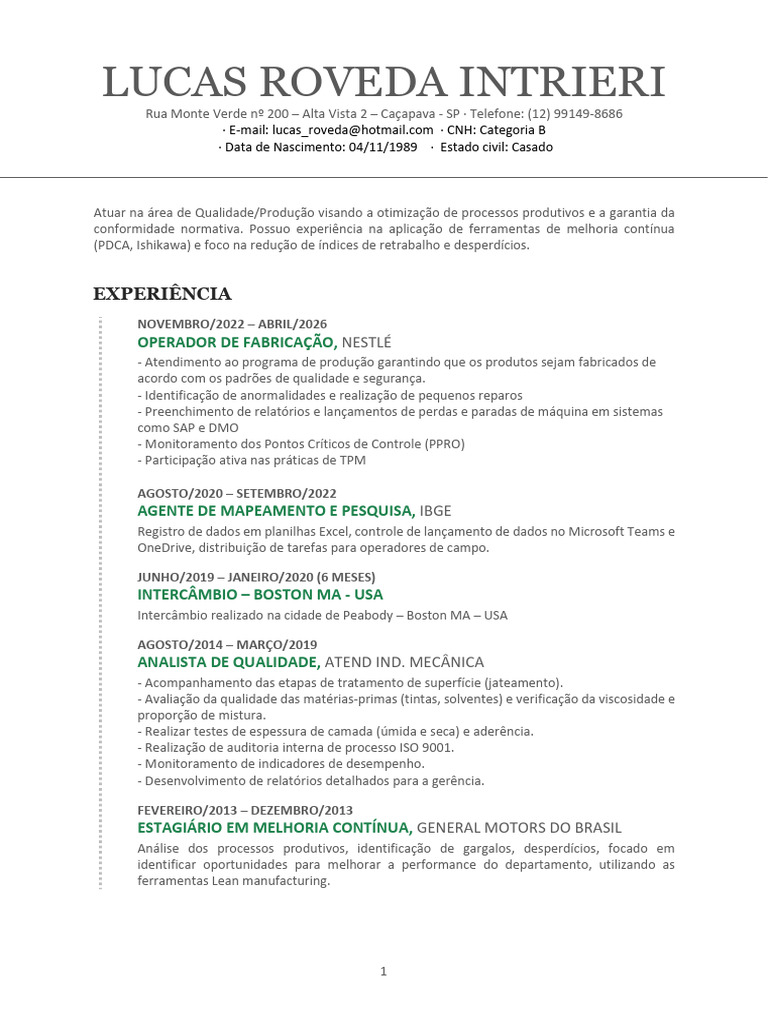 CV - Lucas Roveda Intrieri | PDF | Engenharia | Auto Cad