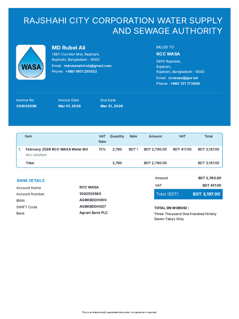 Invoice c01032006 Md Rubel Ali Rcc Wasa | PDF | Invoice