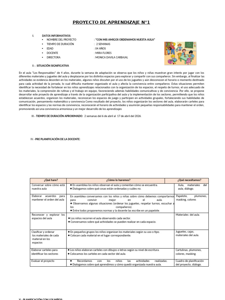 PROYECTO 1 DE ORGANIZANDO EL AULA | PDF | Salón de clases ...