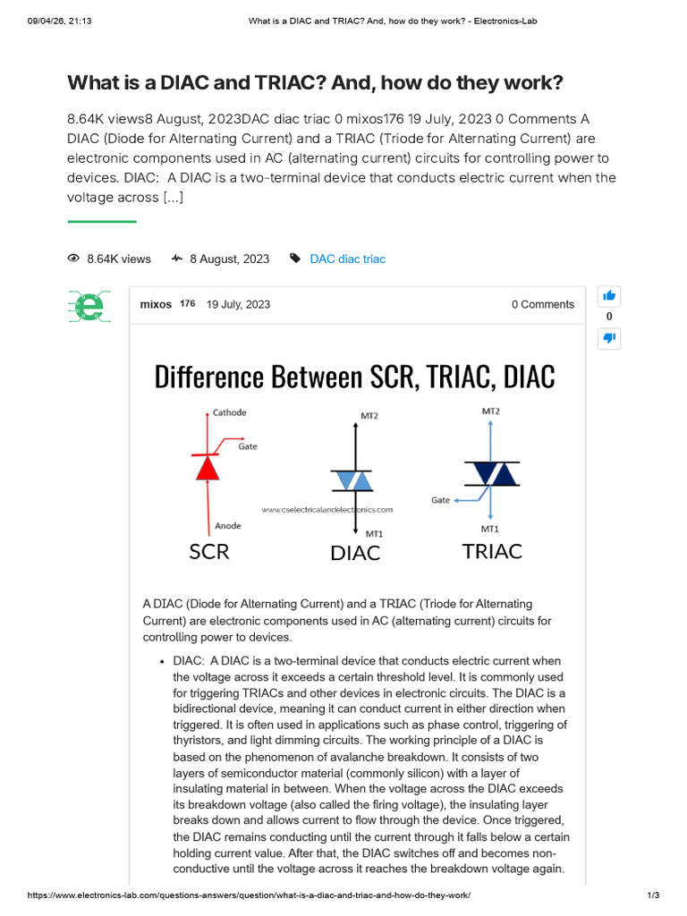 What is a DIAC and TRIAC_ and, How Do They Work_ - Electronics-Lab ...